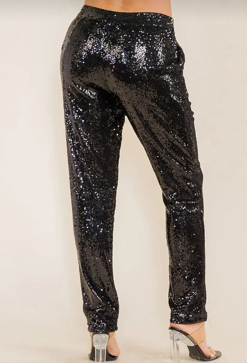 Black Fully Lined Straight Fit Sequin Pants