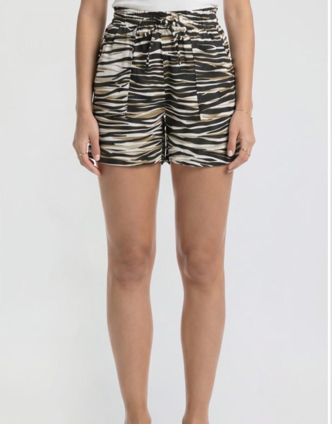 Linen Elastic Waist Drawstring Pockets Shorts
