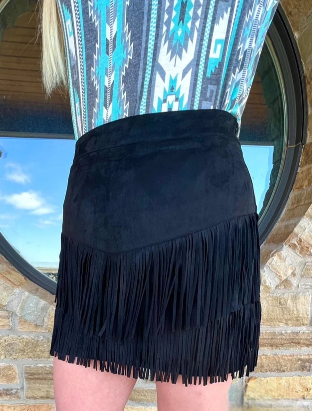 Sterling Kreek Fort Worth Black Fringe Skort | Western Mini | Built-In Shorts