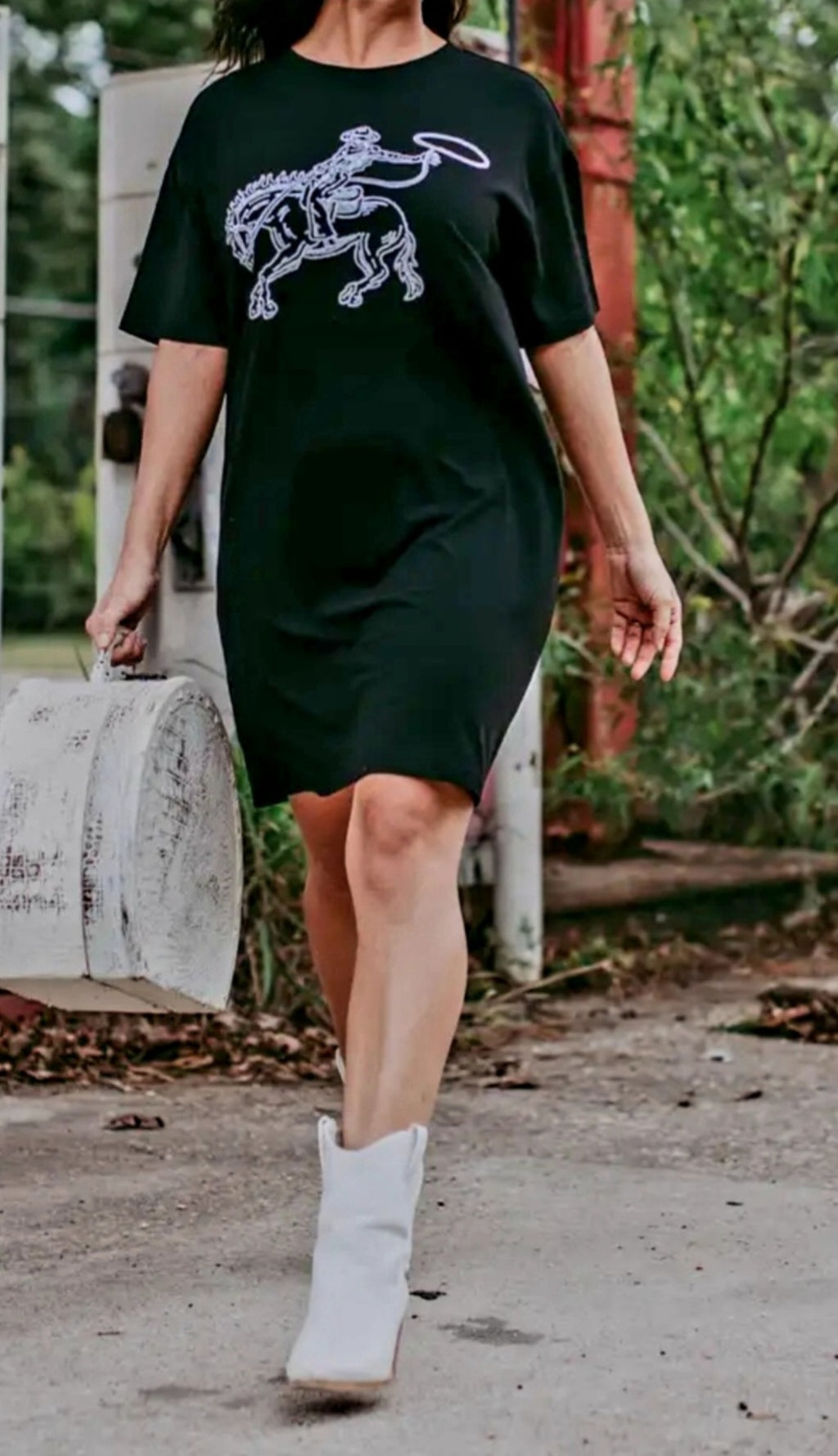 COWGIRL THEME SEQUIN FRONT BLACK T-SHIRT DRESS
