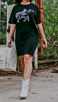 COWGIRL THEME SEQUIN FRONT BLACK T-SHIRT DRESS