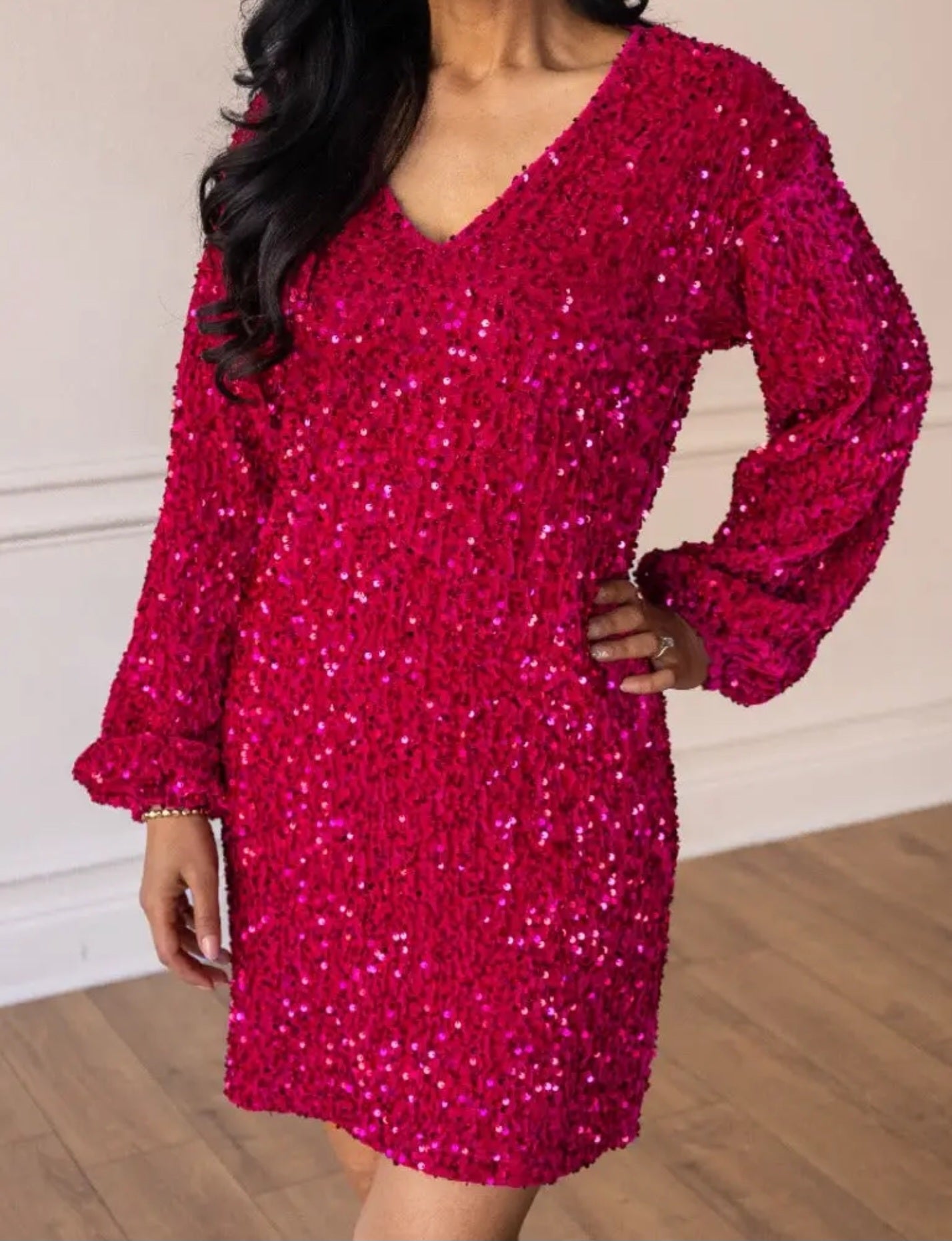 PLUS SIZE SOUTHERN GRACE FULLY LINED SEQUIN DRESS | FUCHSIA OR RED | 2X ONLY | Charlotte's Classy Closet