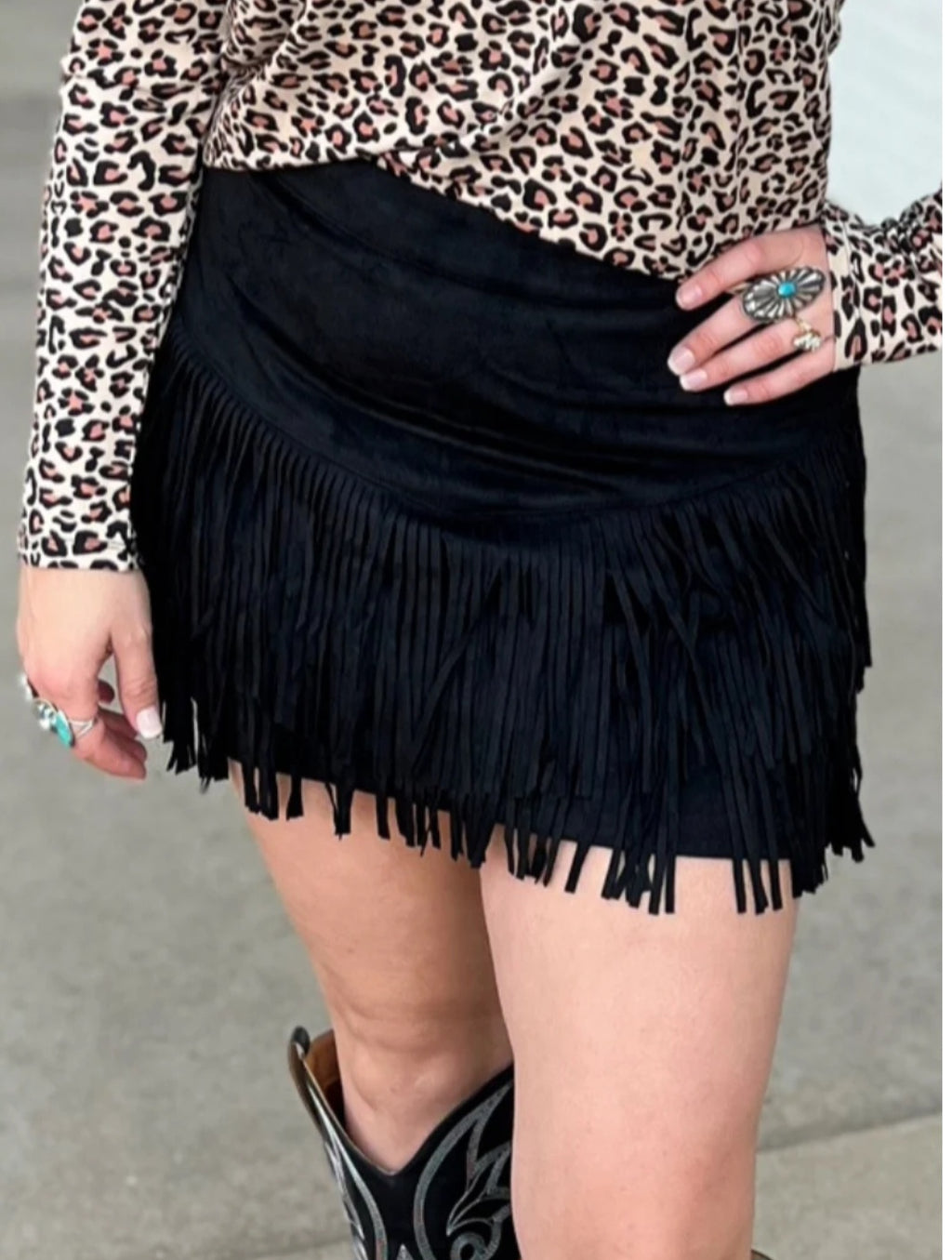 Sterling Kreek Fort Worth Black Fringe Skort | Western Mini | Built-In Shorts