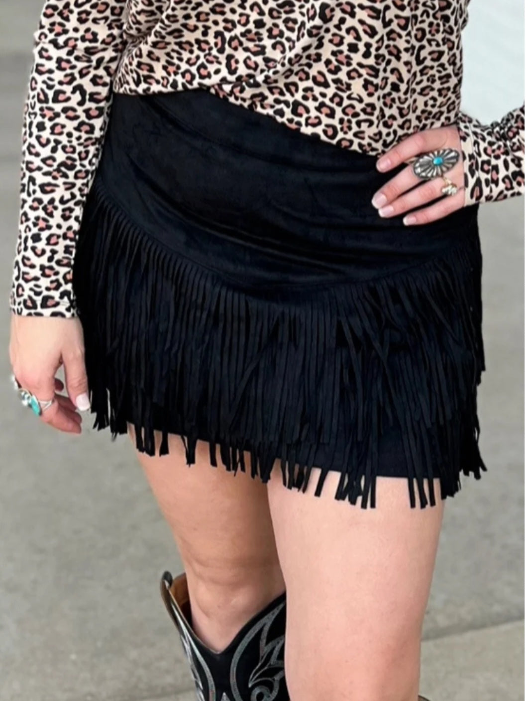 Sterling Kreek Fort Worth Black Fringe Skort | Western Mini | Built-In Shorts