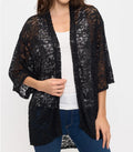 Black Floral Lace Kimono Cardigan with 3/4 Bell Sleeves