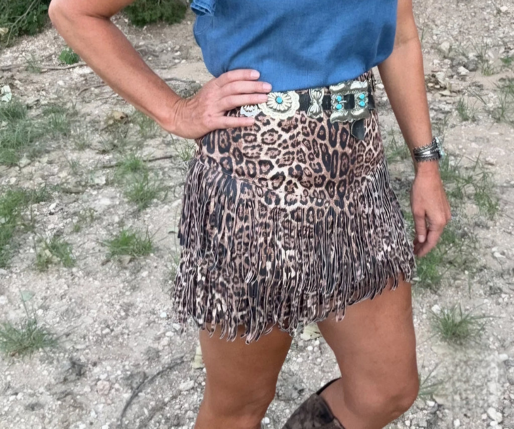 Sterling Kreek Fort Worth Fringe Skirt | Leopard Print Western
