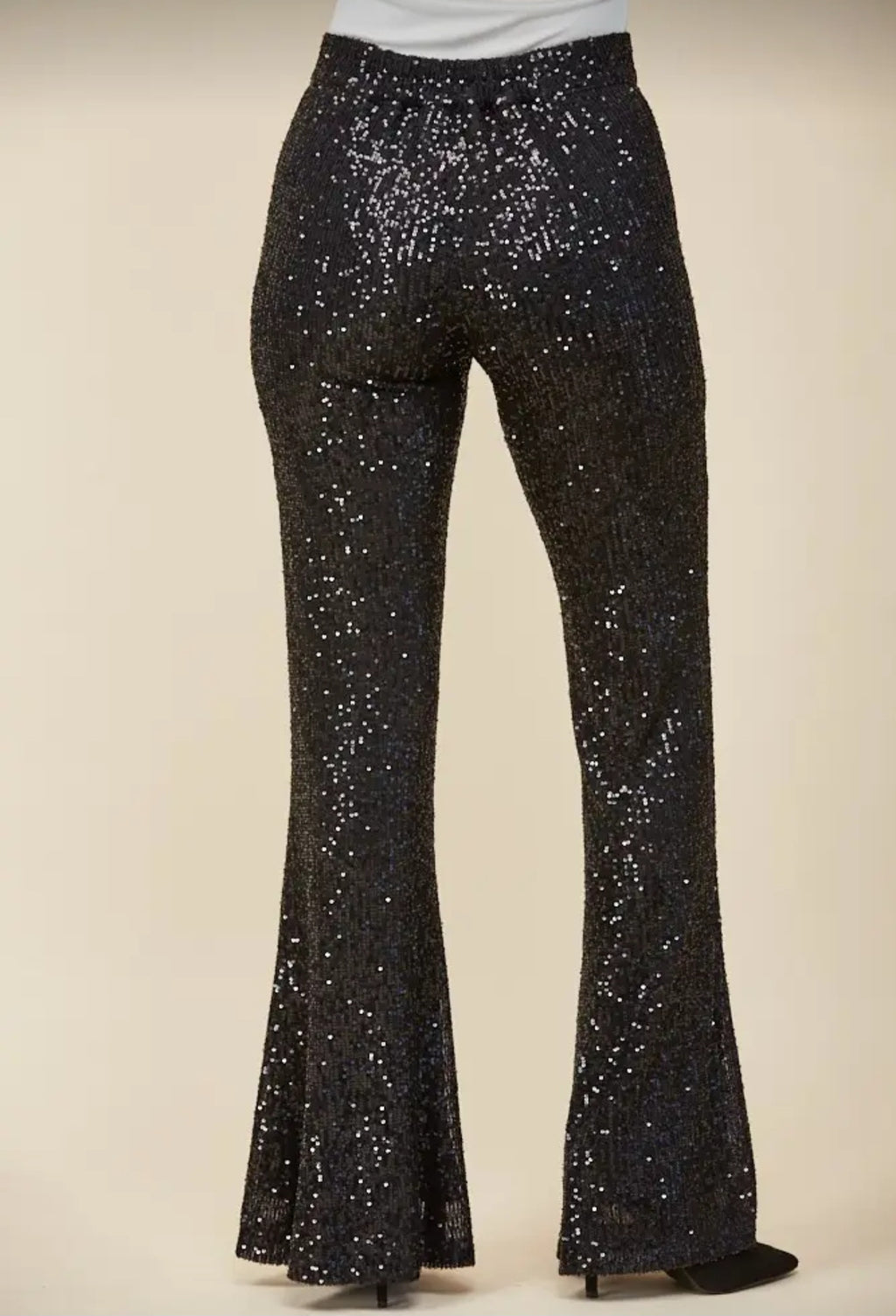 BLACK SEQUIN FULLY LINED GORGEOUS FLARED PANTS  | Charlotte's Classy Closet