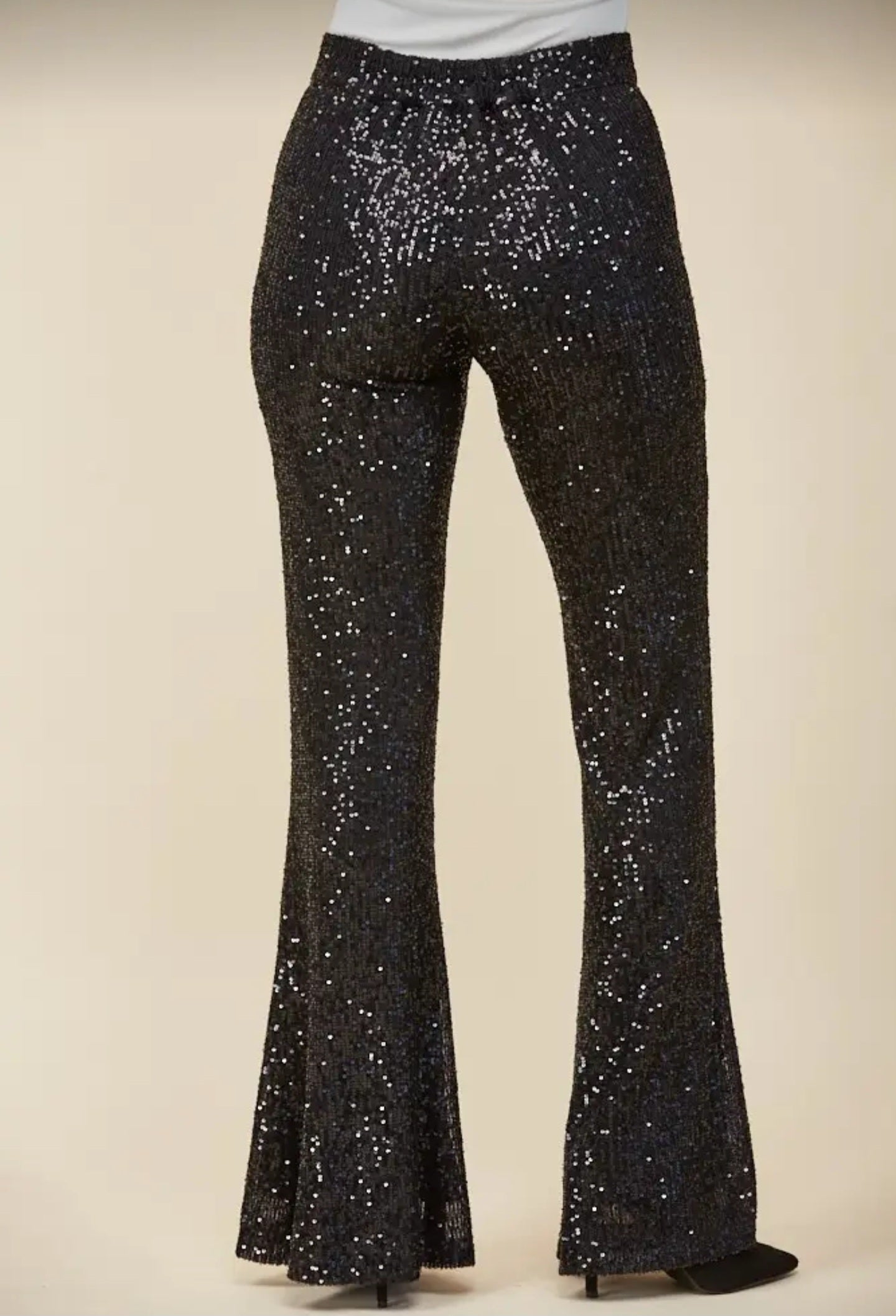 BLACK SEQUIN FULLY LINED GORGEOUS FLARED PANTS  | Charlotte's Classy Closet