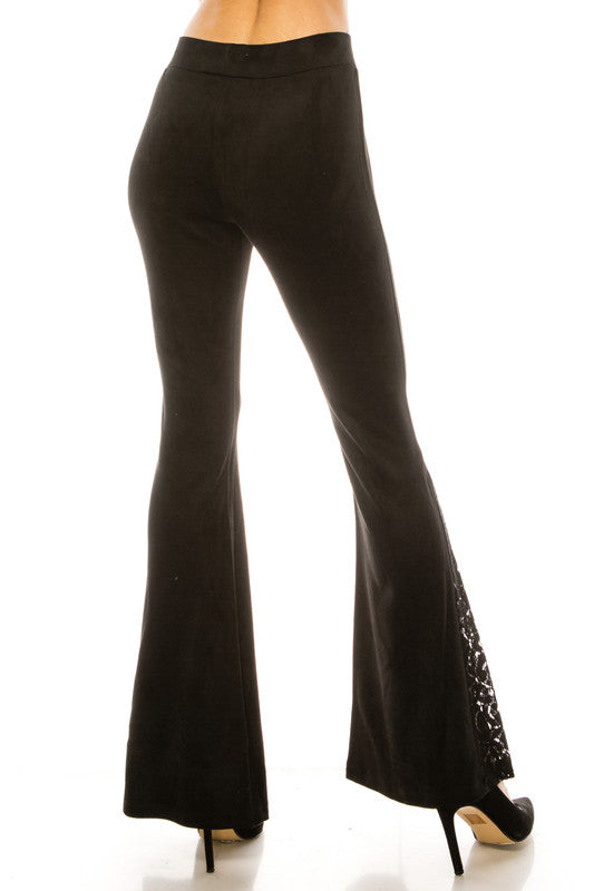 Faux Suede Flare Pants with Lace Detail at Bottom - photo 2