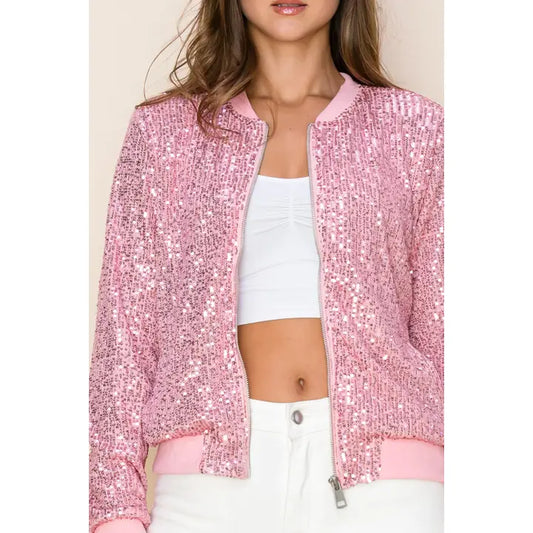 Sequin Jacket NEW ARRIVAL - Pink Bomber Sequin Jacket